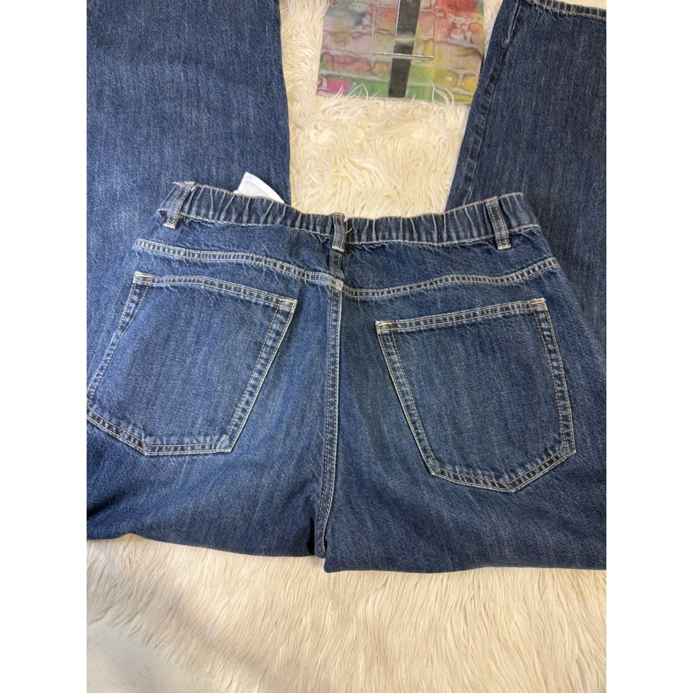 Zara Womens Dark Wash Elastic Waist Straight Leg Jeans Blue Denim Size 8 - Picture 2 of 3